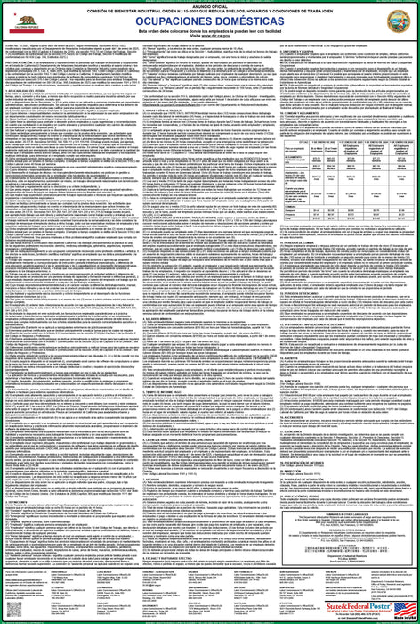Preorder 2027 California IWC 15 - Household Occupations Wage Order - State and Federal Poster