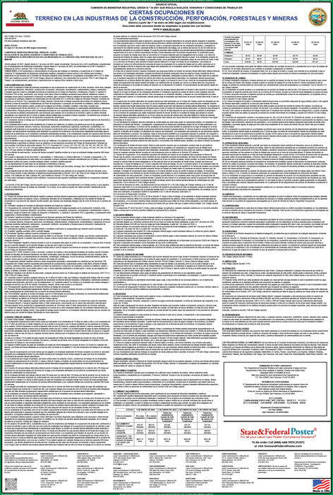 Preorder 2027 California IWC 16 - Certain On-Site Occupations In Construction, Drilling, Logging, And Mining Wage Order - State and Federal Poster