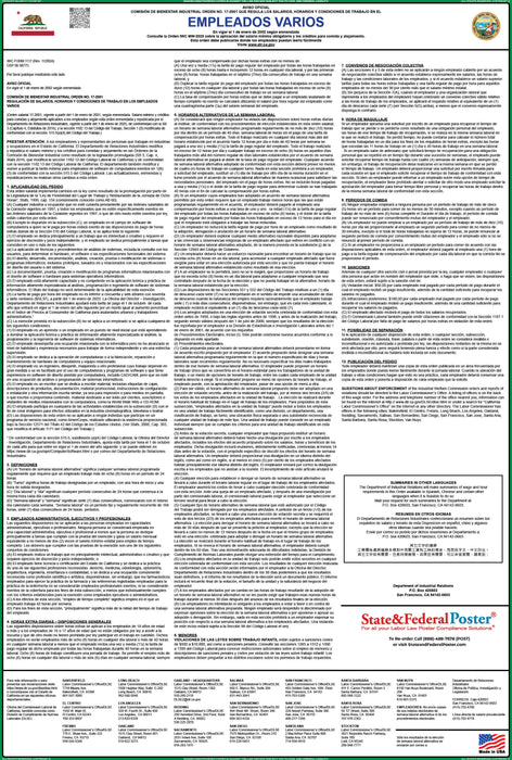 Preorder 2027 California IWC 17 - Miscellaneous Employees Wage Order - State and Federal Poster