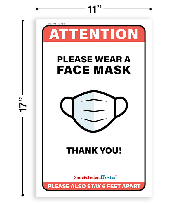 "Please Wear Face Mask" Laminated Poster Sign (3 PCS)
