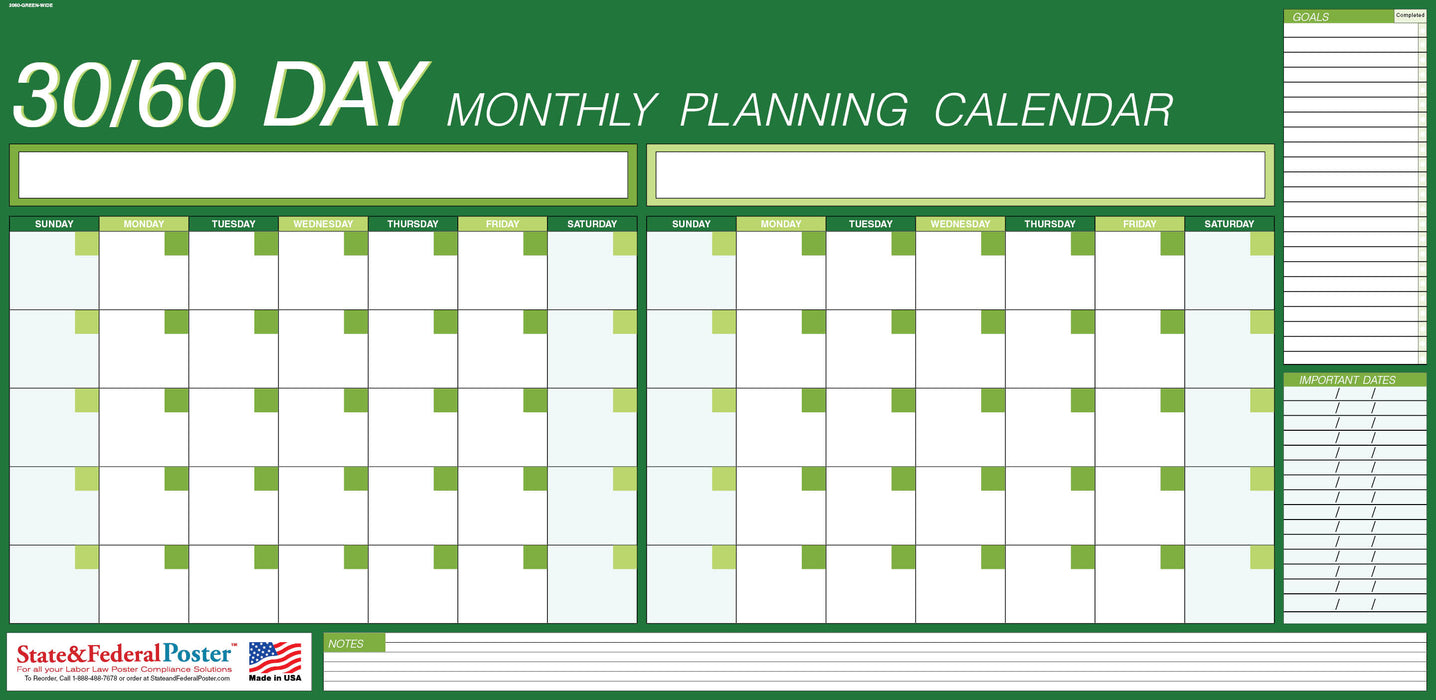 30-60 Day Planning Calendar - Green
