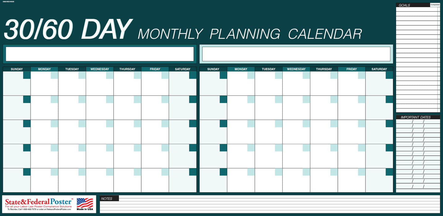 30-60 Day Planning Calendar - Teal