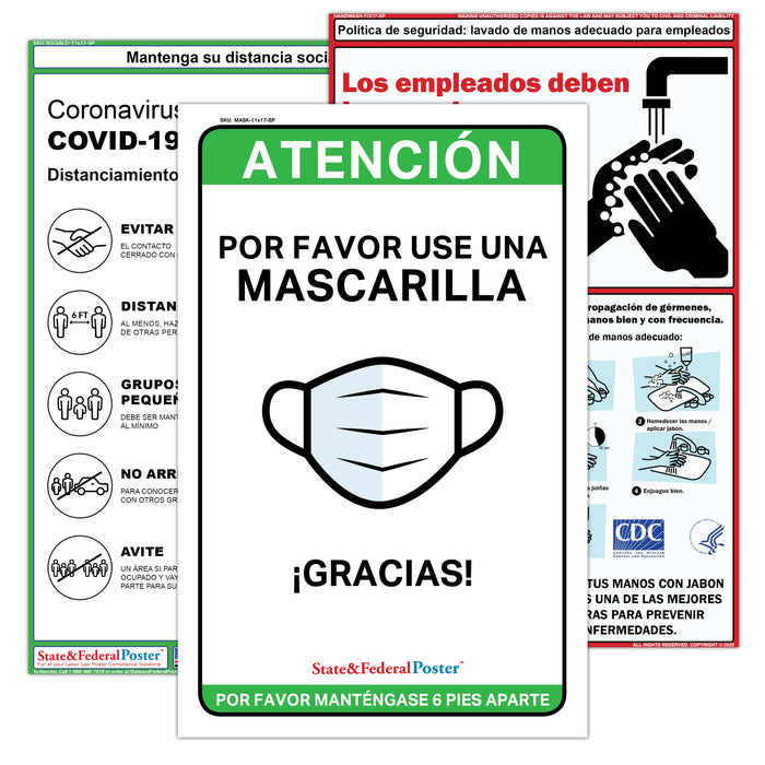 Covid-19 Safety Poster Set (3 Posters) - State and Federal Poster