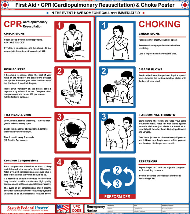 First Aid, CPR, and Choke Poster - State and Federal Poster