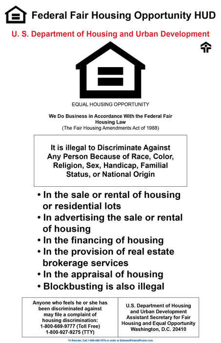Federal Fair Housing Poster - State and Federal Poster