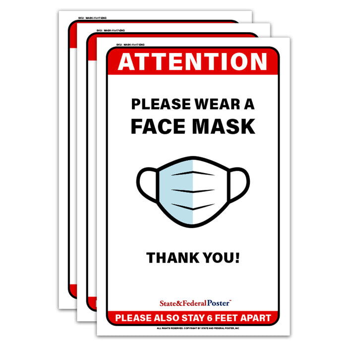 "Please Wear Face Mask" Laminated Poster Sign (3 PCS)
