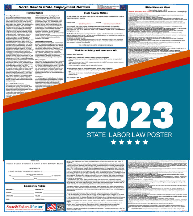 North Dakota State Labor Law Poster 2023