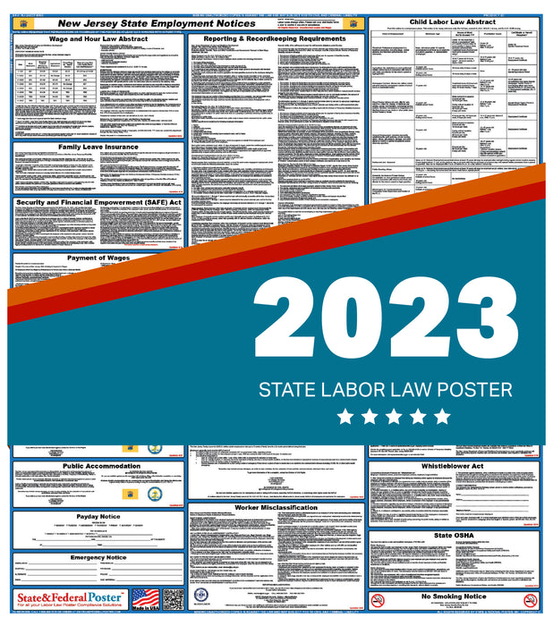 2023 New Jersey Labor Law Poster with Replacement Service