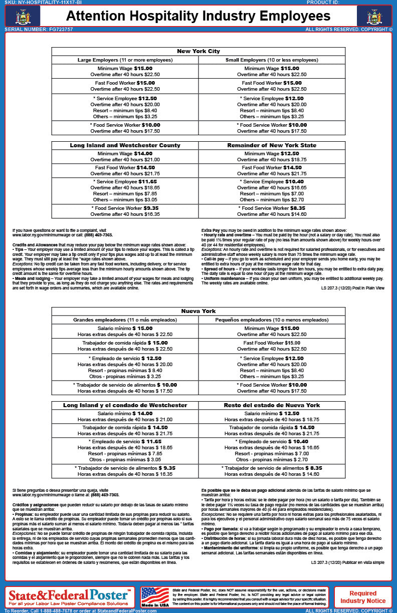 New York Hospitality Industry Wage Ordinance (Bilingual) — State and