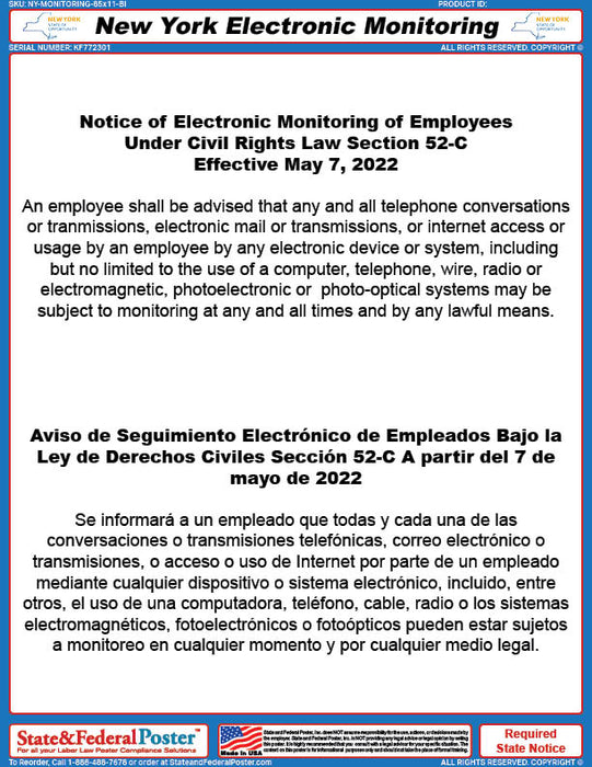 New York Notice of Electronic Monitoring Poster (Bilingual)