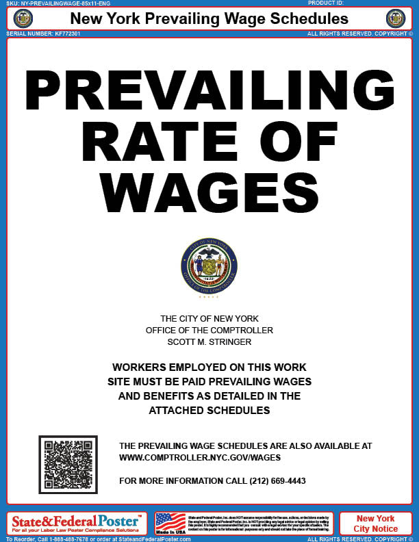 New York City Prevailing Wage Schedules — State and Federal Poster