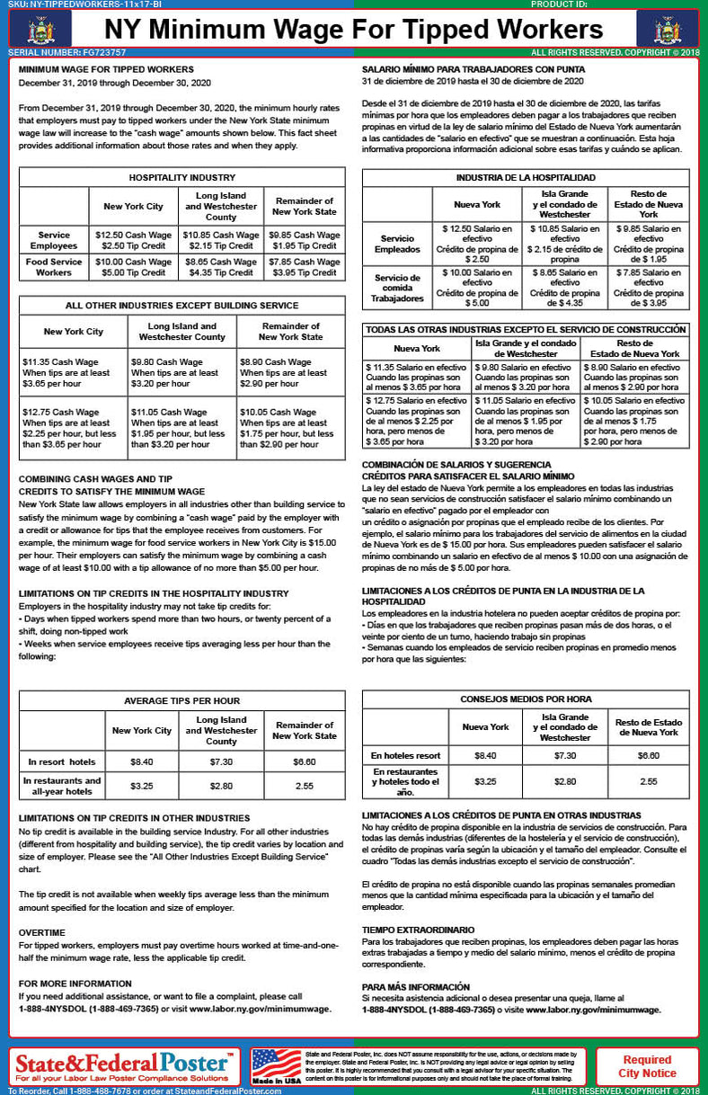 New York Minimum Wage For Tipped Workers (Bilingual) — State and