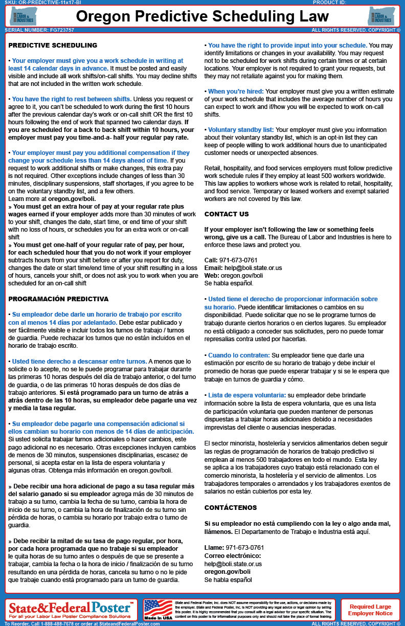 Oregon Predictive Scheduling Law State And Federal Poster oregon-predictive-scheduling-law-state-and-federal-poster
