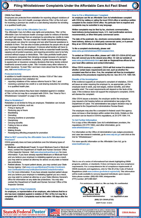 OSHA Filing Whistleblower Complaints Under the Affordable Care Act Fact Sheet