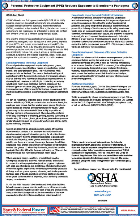 OSHA Personal Protective Equipment (PPE) Reduces Exposure to Bloodborne Pathogens Fact Sheet
