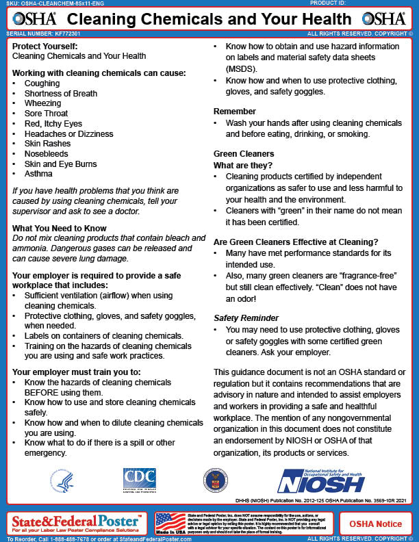 OSHA Cleaning Chemicals and Your Health Fact Sheet — State and Federal