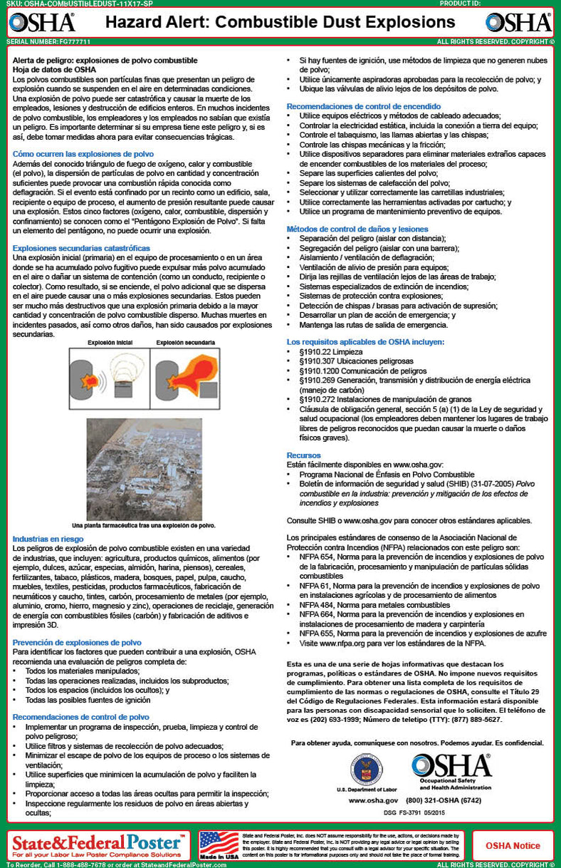 OSHA Hazard Alert: Combustible Dust Explosions Fact Sheet — State and ...