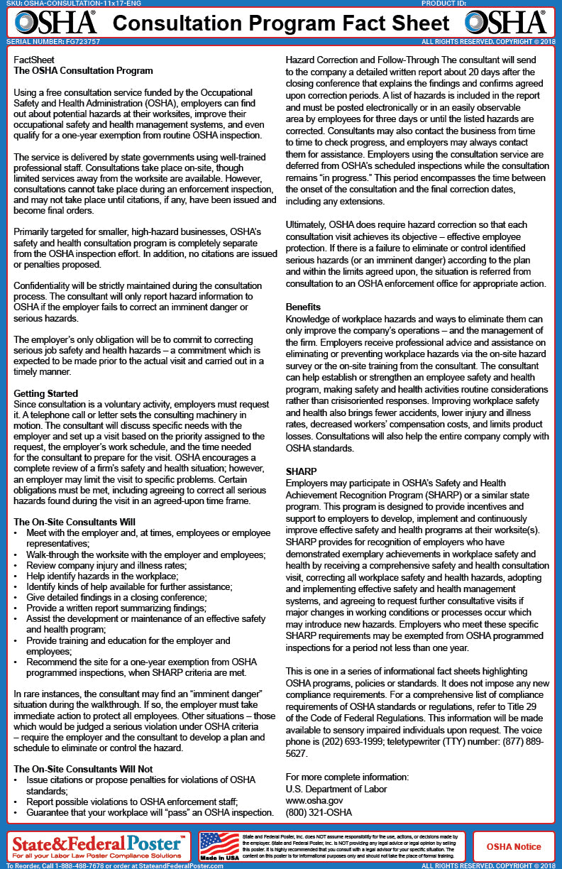 OSHA Consultation Program Fact Sheet — State and Federal Poster