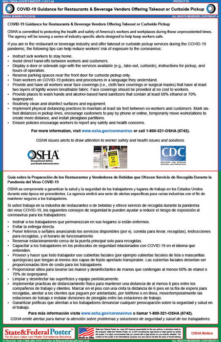 OSHA Alert: COVID-19 Guidance for Restaurants & Beverage Vendors Offering Takeout or Curbside Pickup