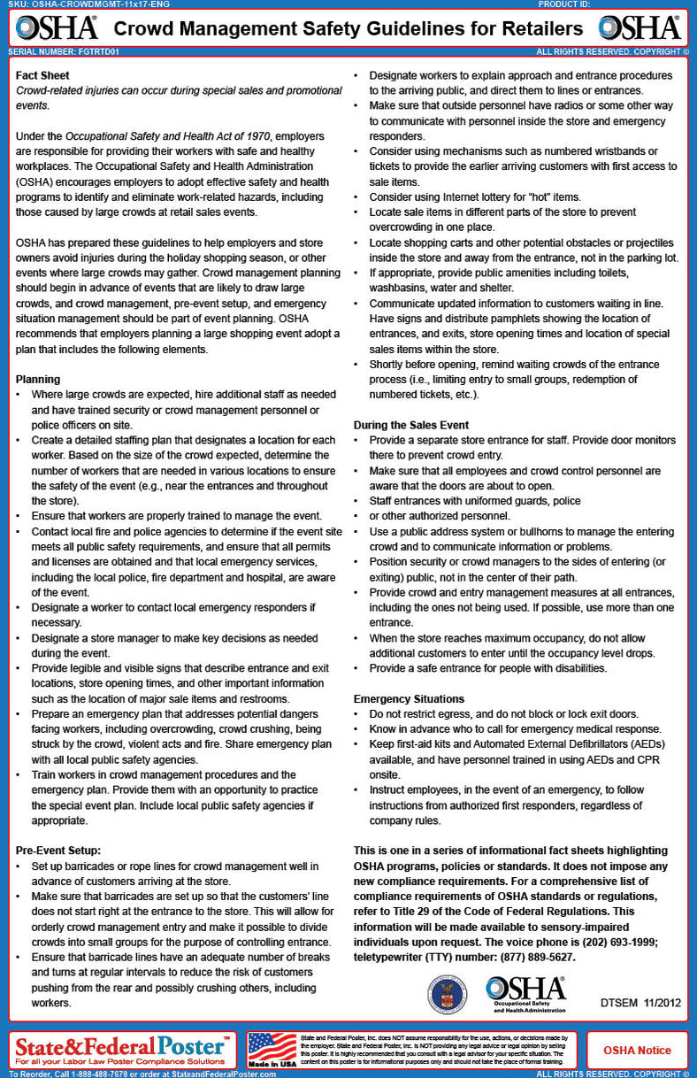 OSHA Fact Sheets State And Federal Poster Osha fact sheets state and federal poster