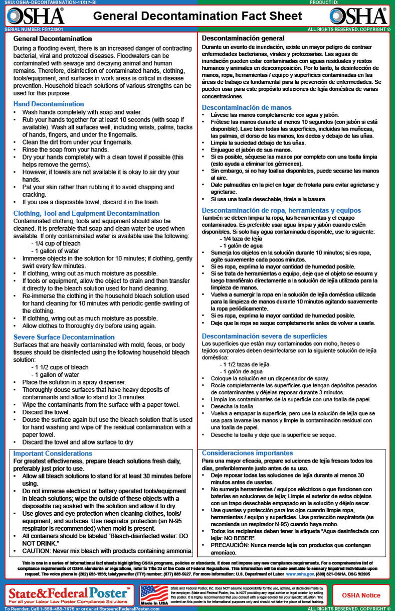 OSHA General Decontamination Fact Sheet — State and Federal Poster