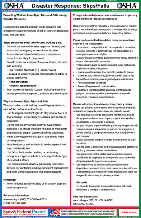 OSHA Disaster Response: Slips/Falls Fact Sheet (Bilingual)