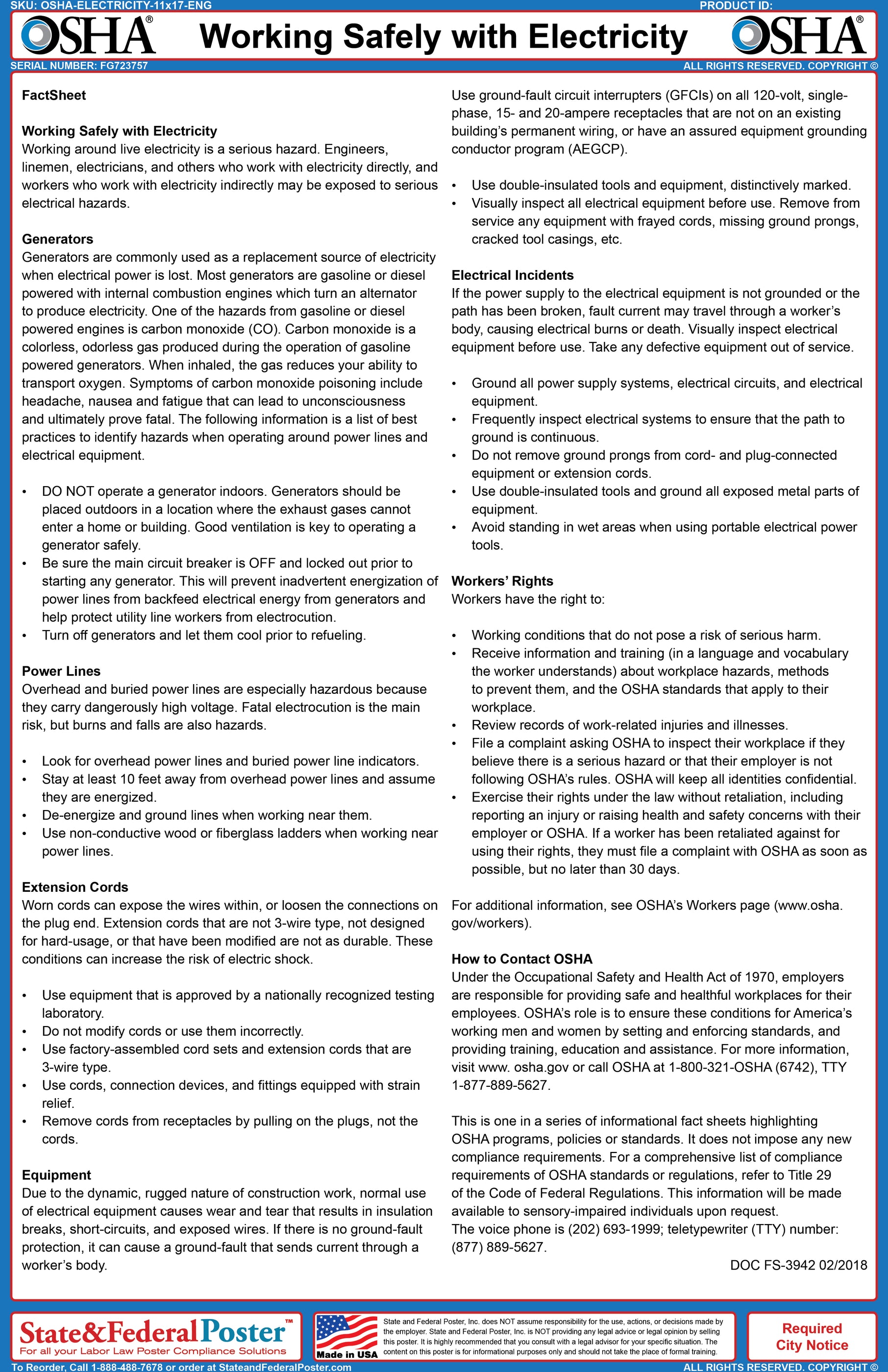 OSHA Electrical Safety Fact Sheet — State and Federal Poster