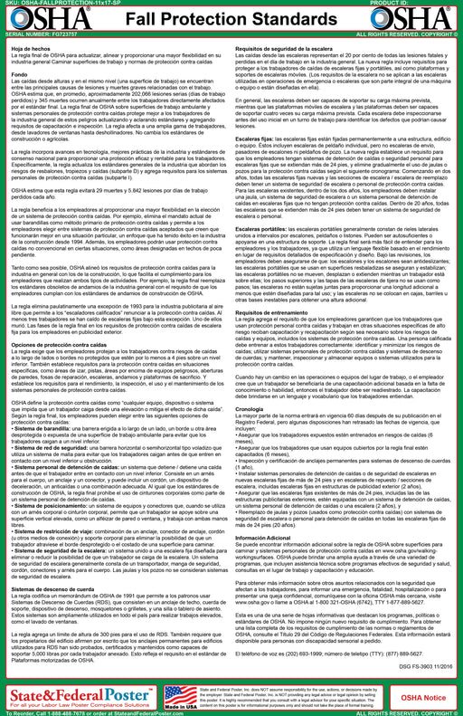 OSHA Fall Protection Standards Fact Sheet - State and Federal Poster