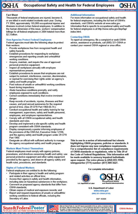 OSHA Occupational Safety and Health for Federal Employees Fact Sheet