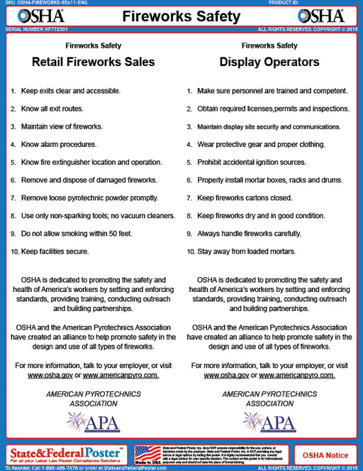 OSHA Fireworks Safety Fact Sheet - State and Federal Poster