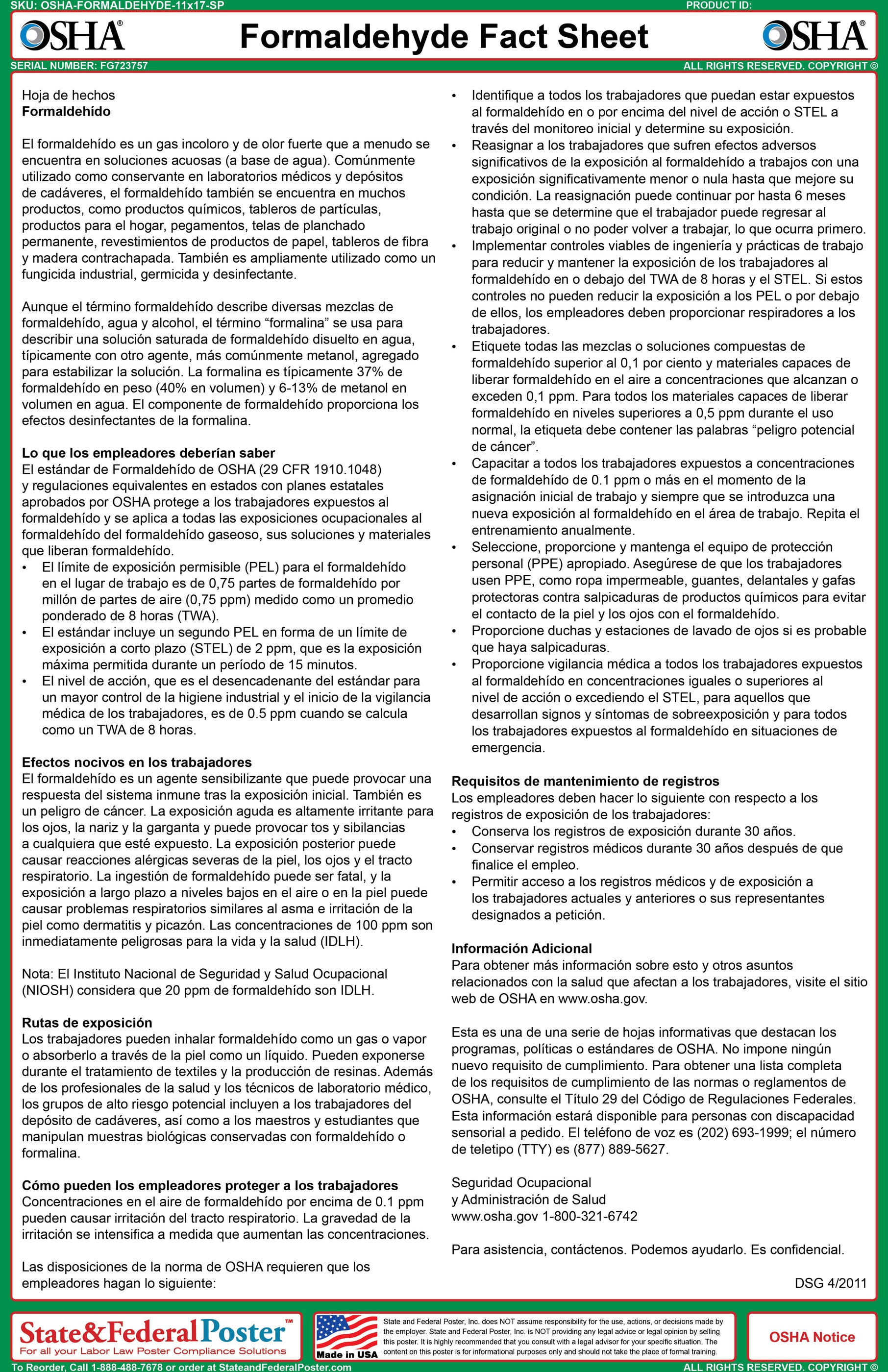 Osha Formaldehyde Fact Sheet Osha Formaldehyde Fact Sheet