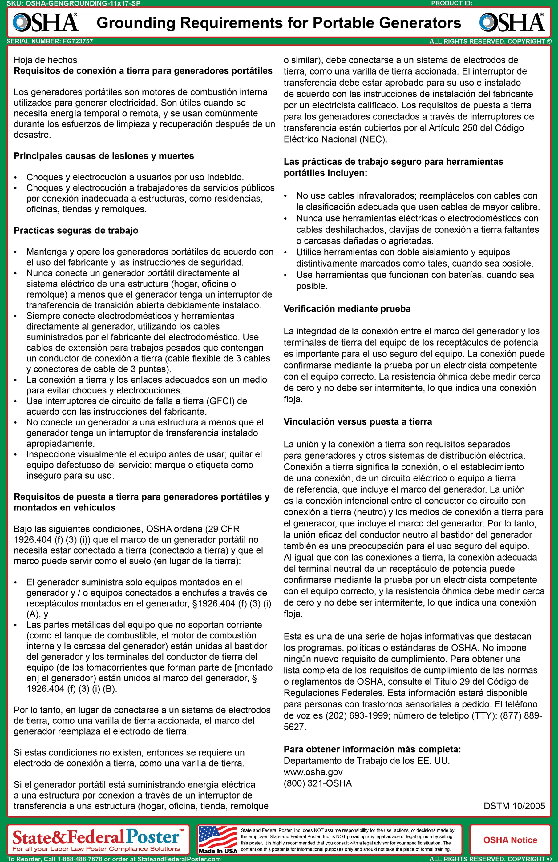 OSHA Grounding Requirements for Portable Generators Fact Sheet — State