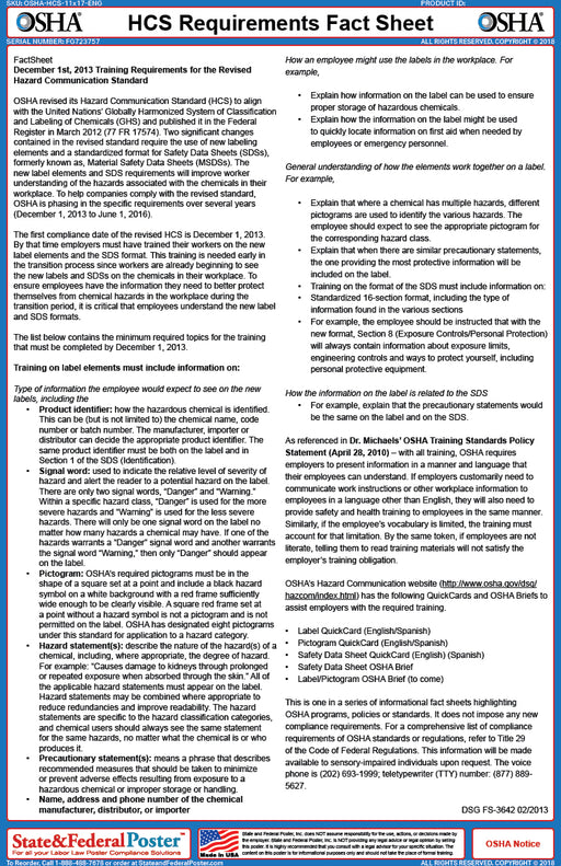OSHA HCS Requirements Fact Sheet - State and Federal Poster