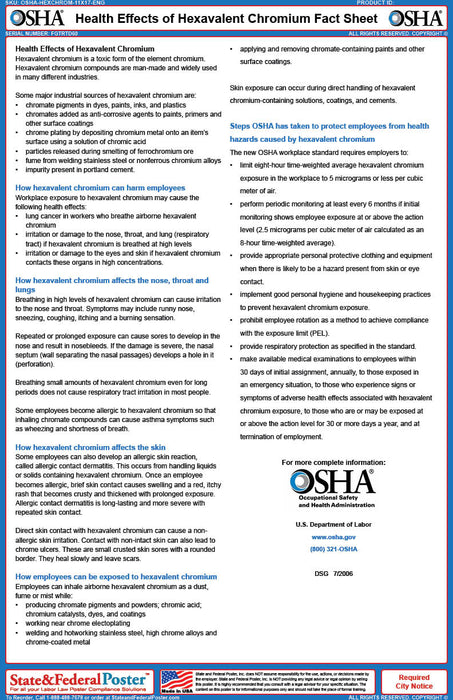 OSHA Health Effects of Hexavalent Chromium Fact Sheet