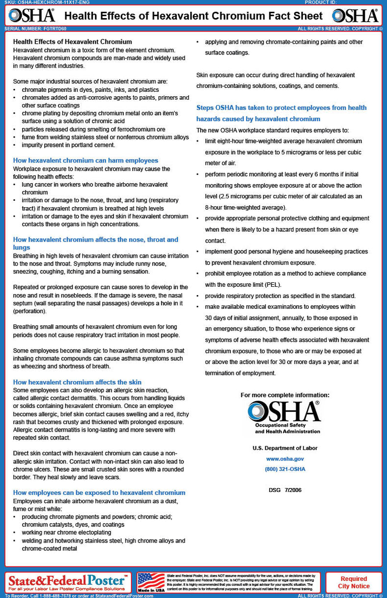 OSHA Health Effects of Hexavalent Chromium Fact Sheet — State and