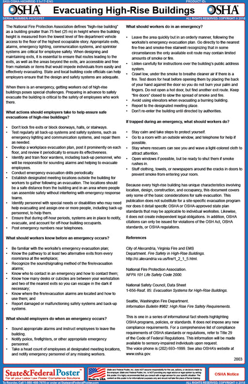 OSHA High Rise Building Evacuation Fact Sheet - State and Federal Poster