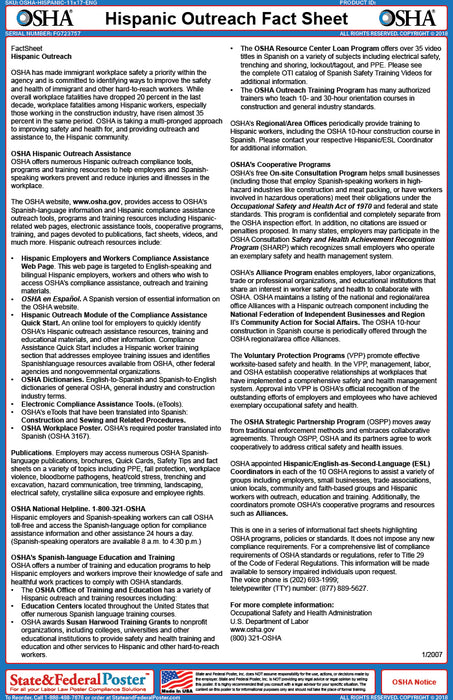 OSHA Hispanic Outreach Fact Sheet - State and Federal Poster