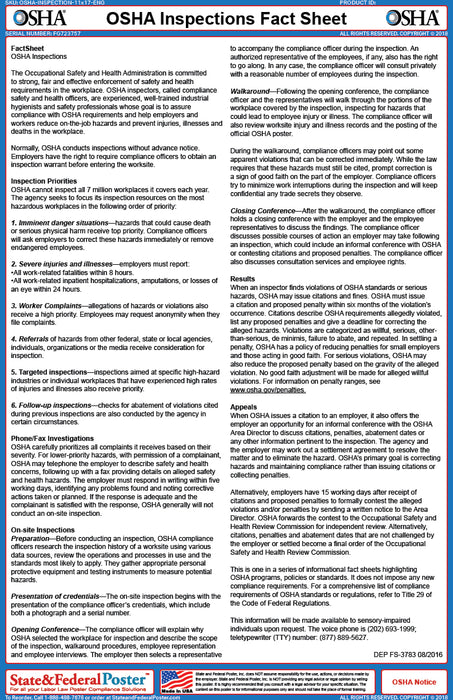 OSHA Inspections Fact Sheet - State and Federal Poster