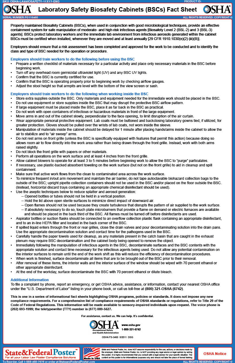 OSHA Laboratory Safety Biosafety (BSCs) Fact Sheet — State and