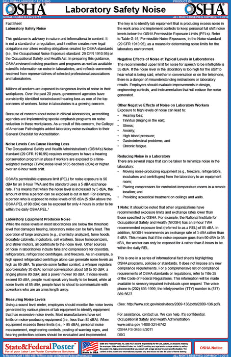 OSHA Laboratory Safety Noise Fact Sheet - State and Federal Poster