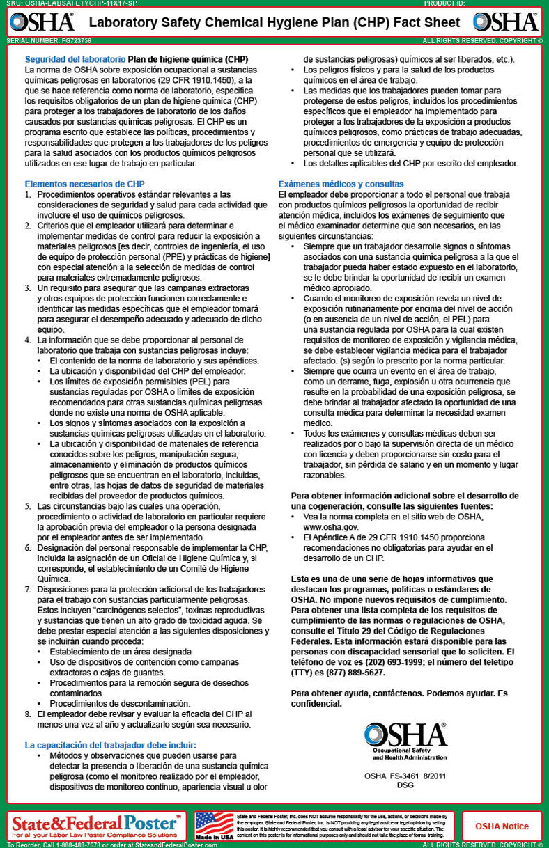 OSHA Laboratory Safety Chemical Hygiene Plan (CHP) Fact Sheet — State ...