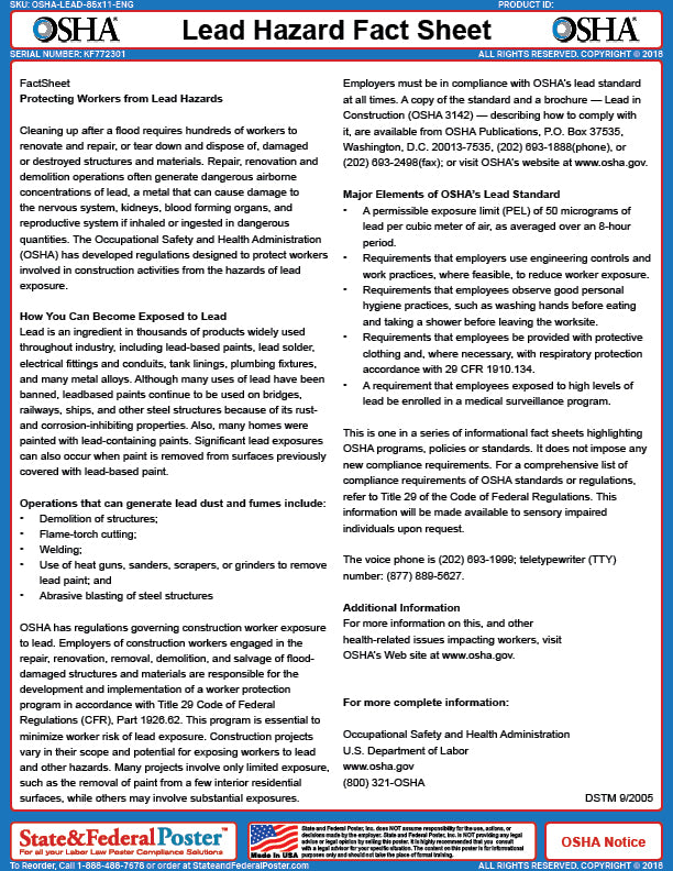 OSHA Lead Hazard Fact Sheet — State and Federal Poster