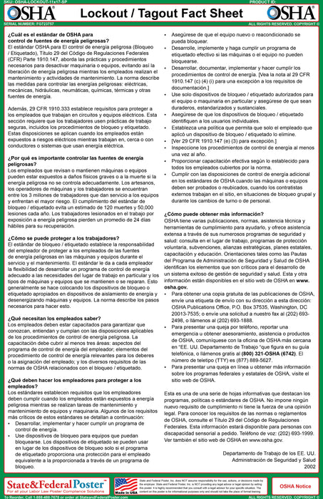 OSHA Lockout/Tagout Fact Sheet — State and Federal Poster