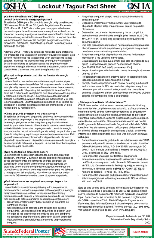 OSHA Lockout/Tagout Fact Sheet - State and Federal Poster