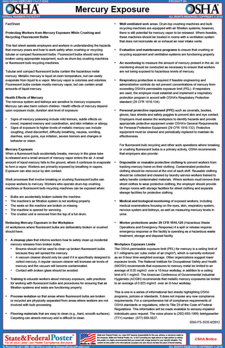 OSHA Mercury Exposure Fact Sheet - State and Federal Poster