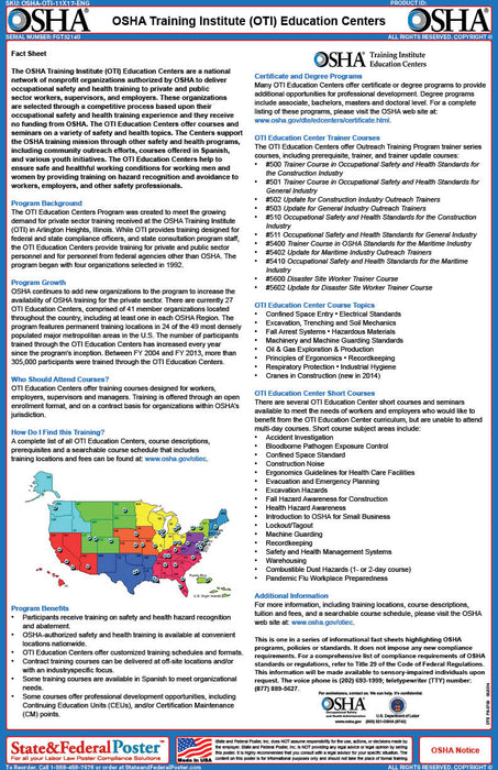 OSHA Training Institute (OTI) Education Centers Fact Sheet