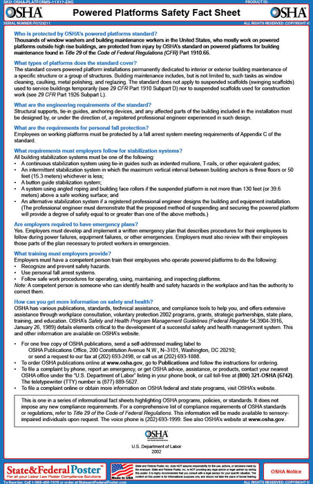 OSHA Powered Platforms Safety Fact Sheet