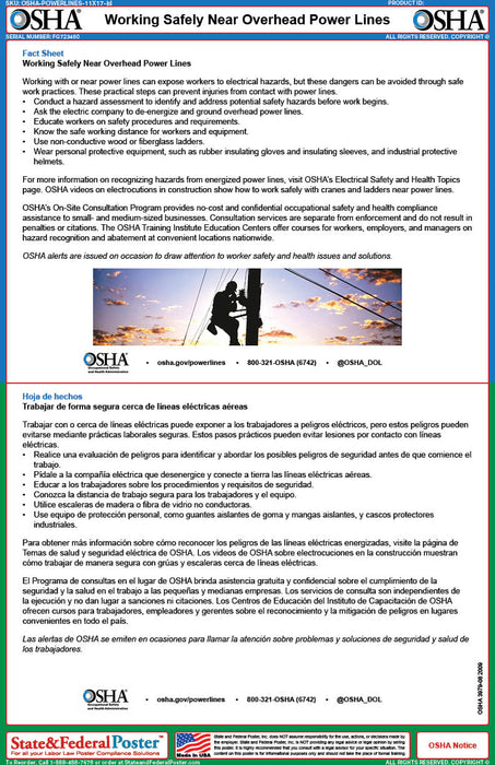 OSHA Working Safely Near Overhead Power Lines Fact Sheet