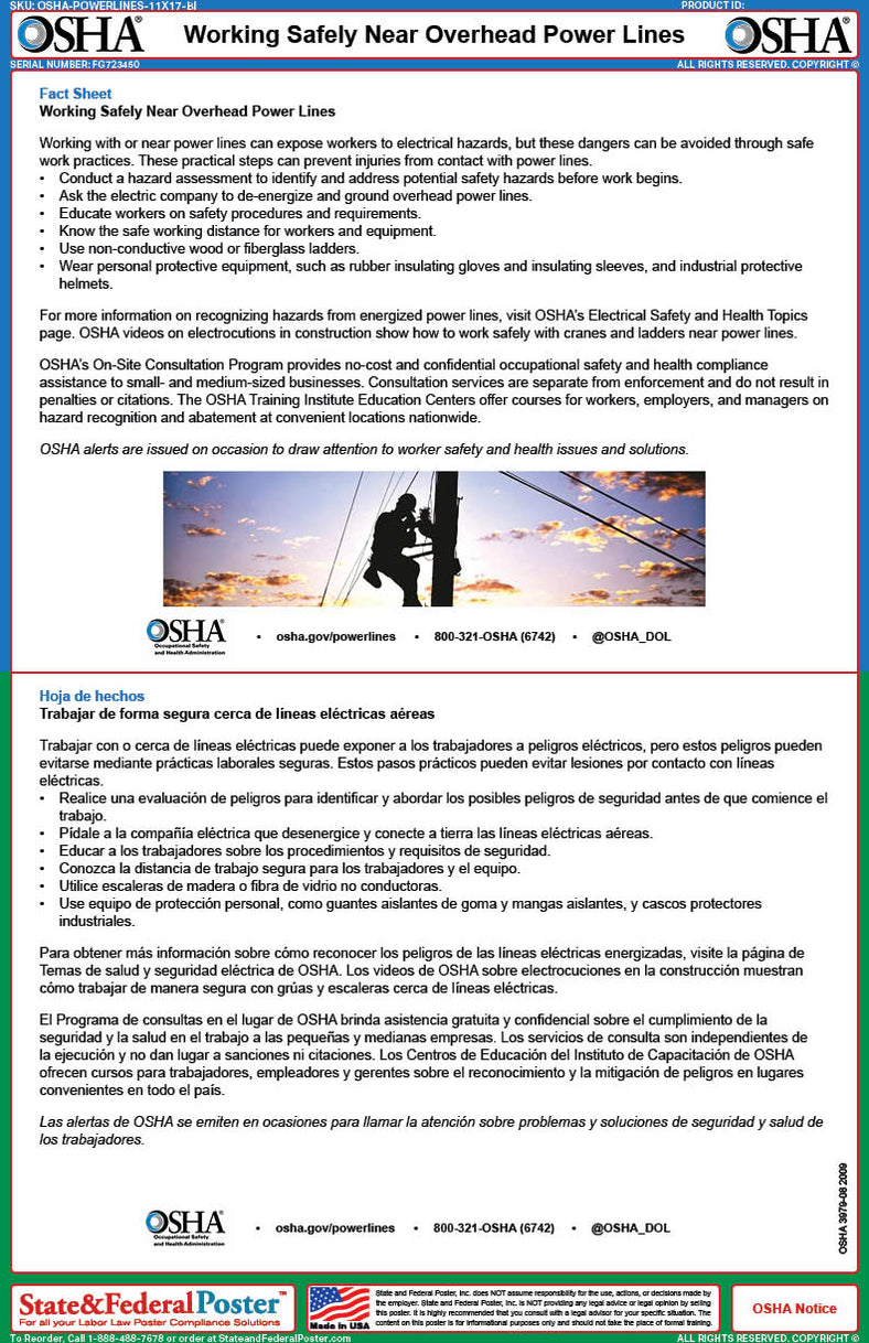 OSHA Working Safely Near Overhead Power Lines Fact Sheet — State and