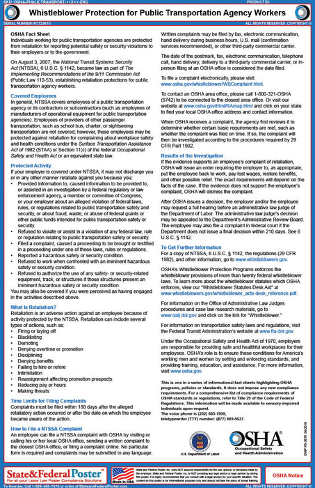 OSHA Whistleblower Protection for Public Transportation Agency Workers Fact Sheet